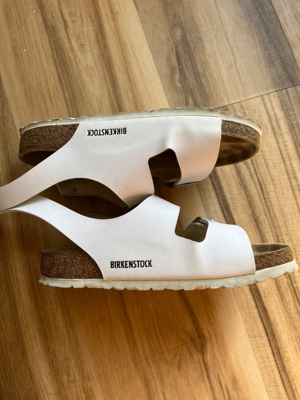 Birkenstock Arizona White Sandals With Heel Strap EU 38‎ EUC - Picture 6 of 8